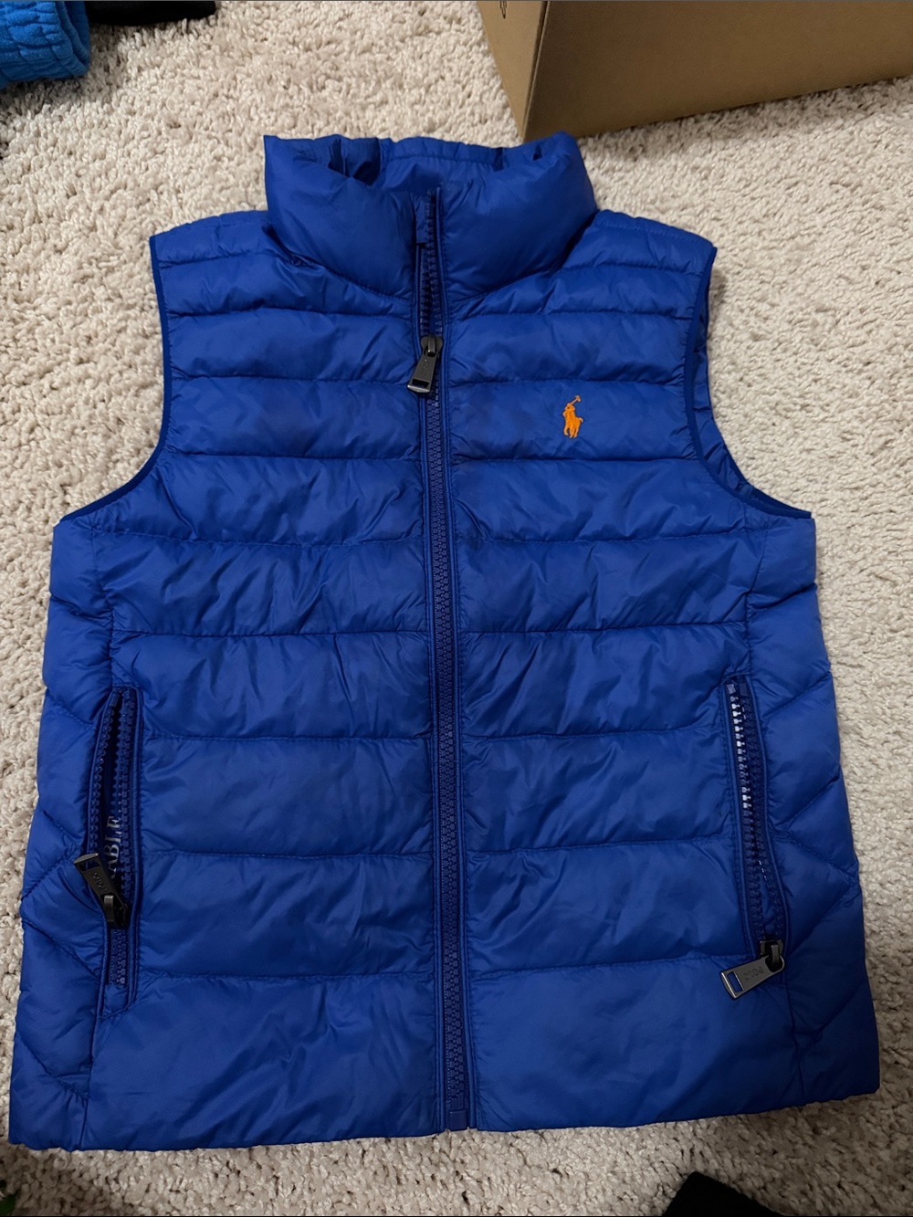 Ralph Lauren Royal Blue Quilted Puffer Vest with Orange Pony